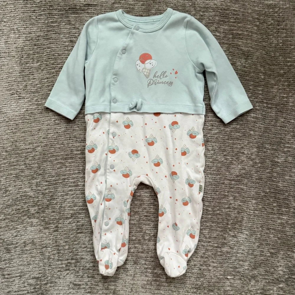 Biorganic Princess Ice Cream Footed Romper 9-12M 74cm Mint Ecru Organic Cotton